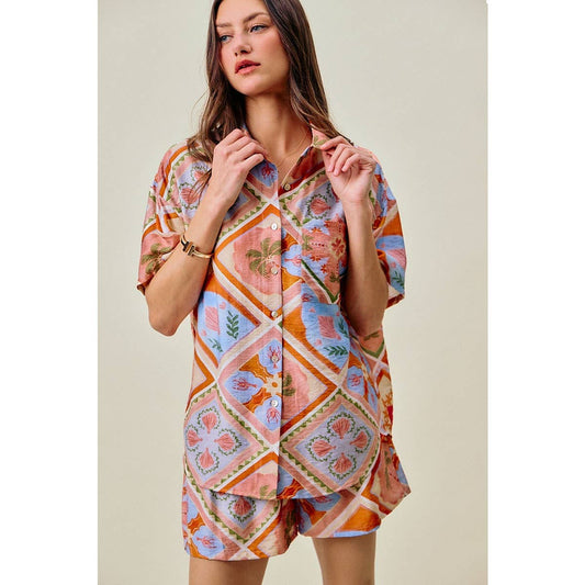 Frankie tropical print button down top