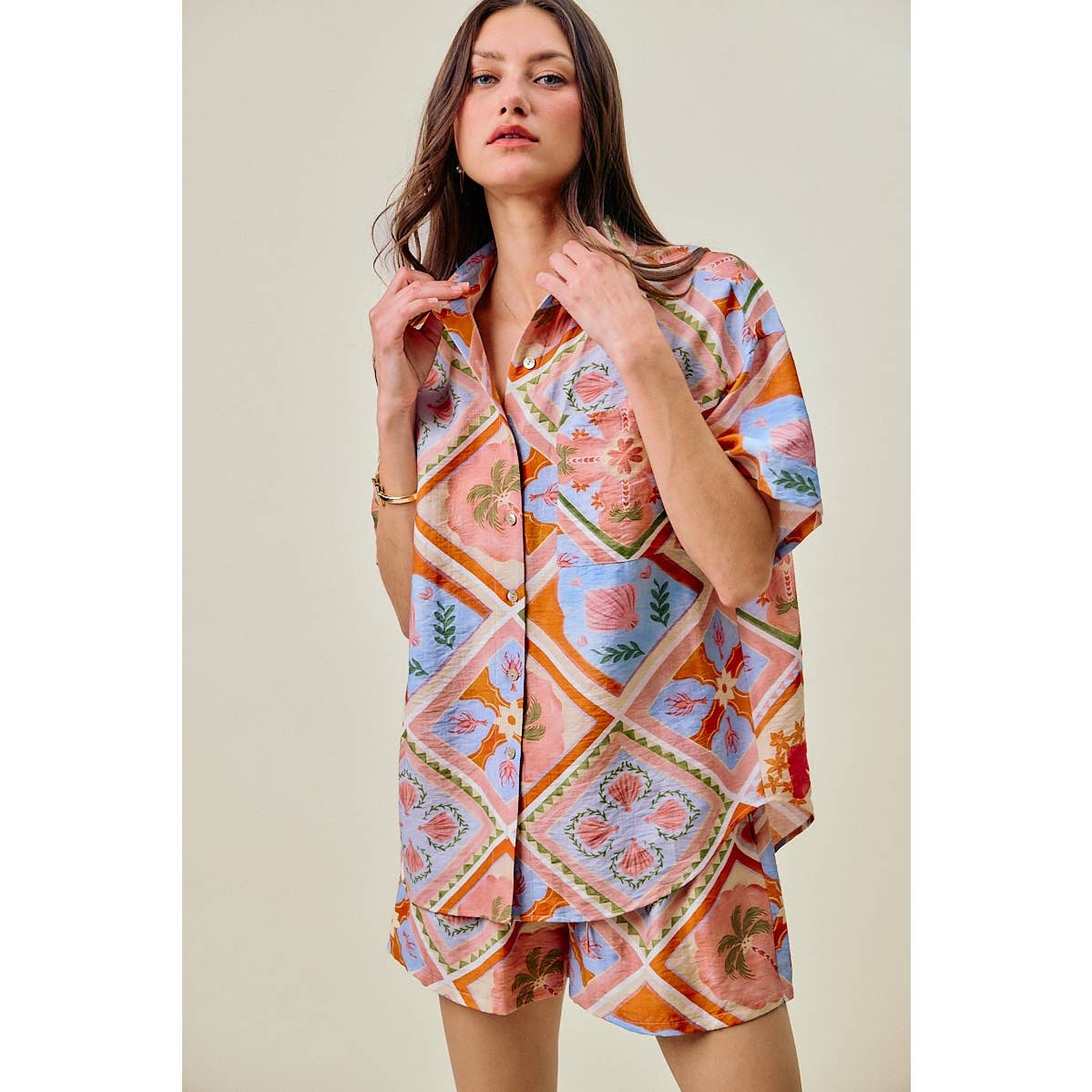 Frankie tropical print button down top