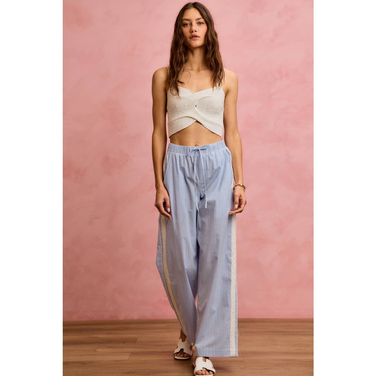 Bradford gingham pin stripe & lace detail pants