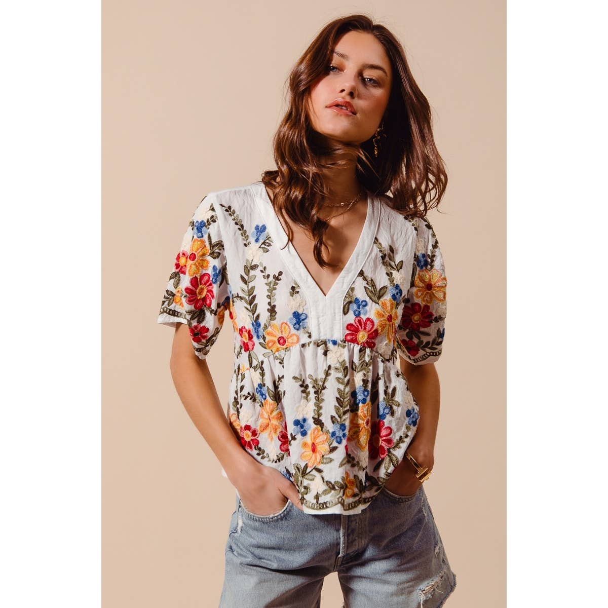 Becca floral embroidered top