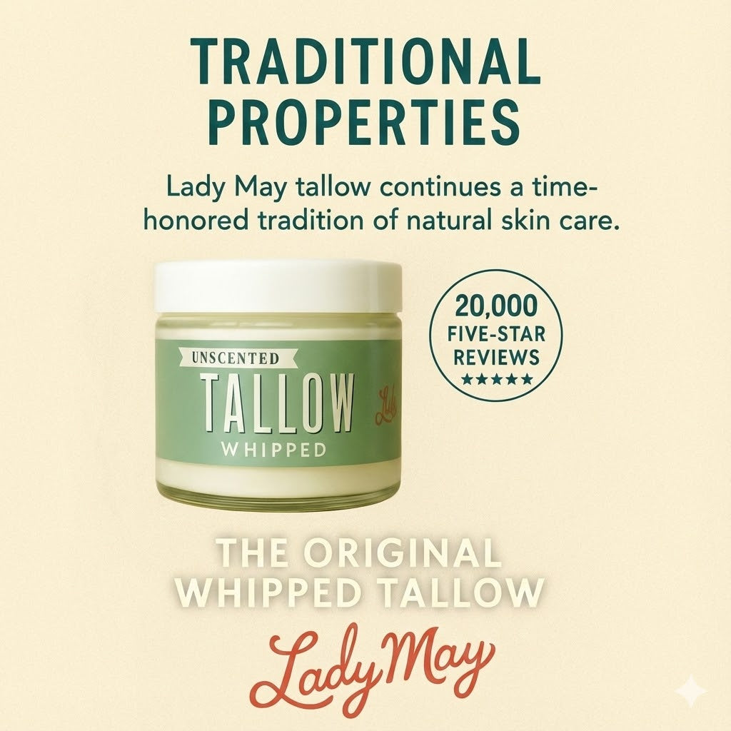 ONLINE EXCLUSIVE Unscented Whipped Tallow – All-Natural Moisturizer | Pure Beef Tallow Cream for Face & Body |Lady May Handmade, Preservative-Free Skincare