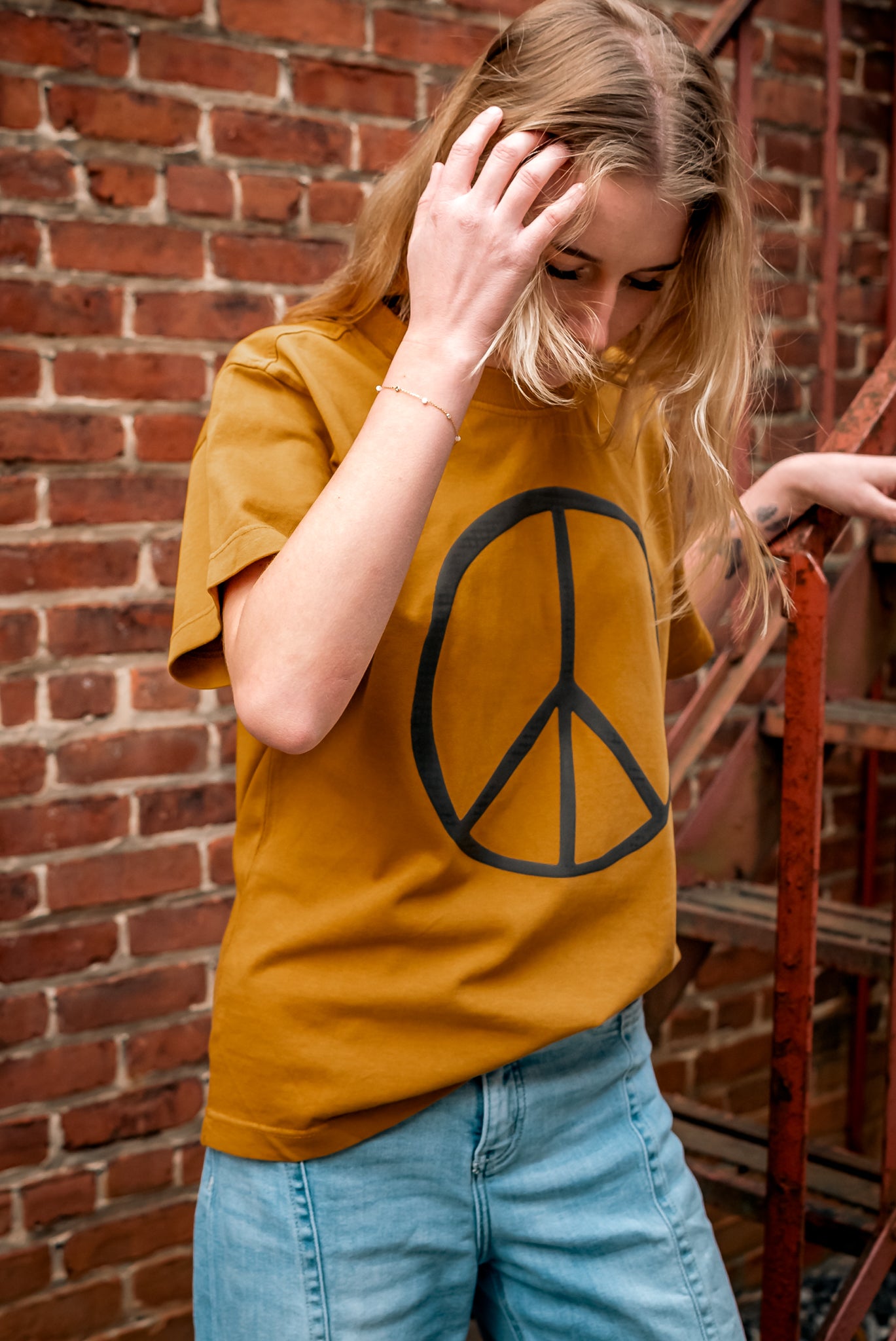 Oversized Peace sign & Never Regret Showing Kindness Mock Neck Tee
