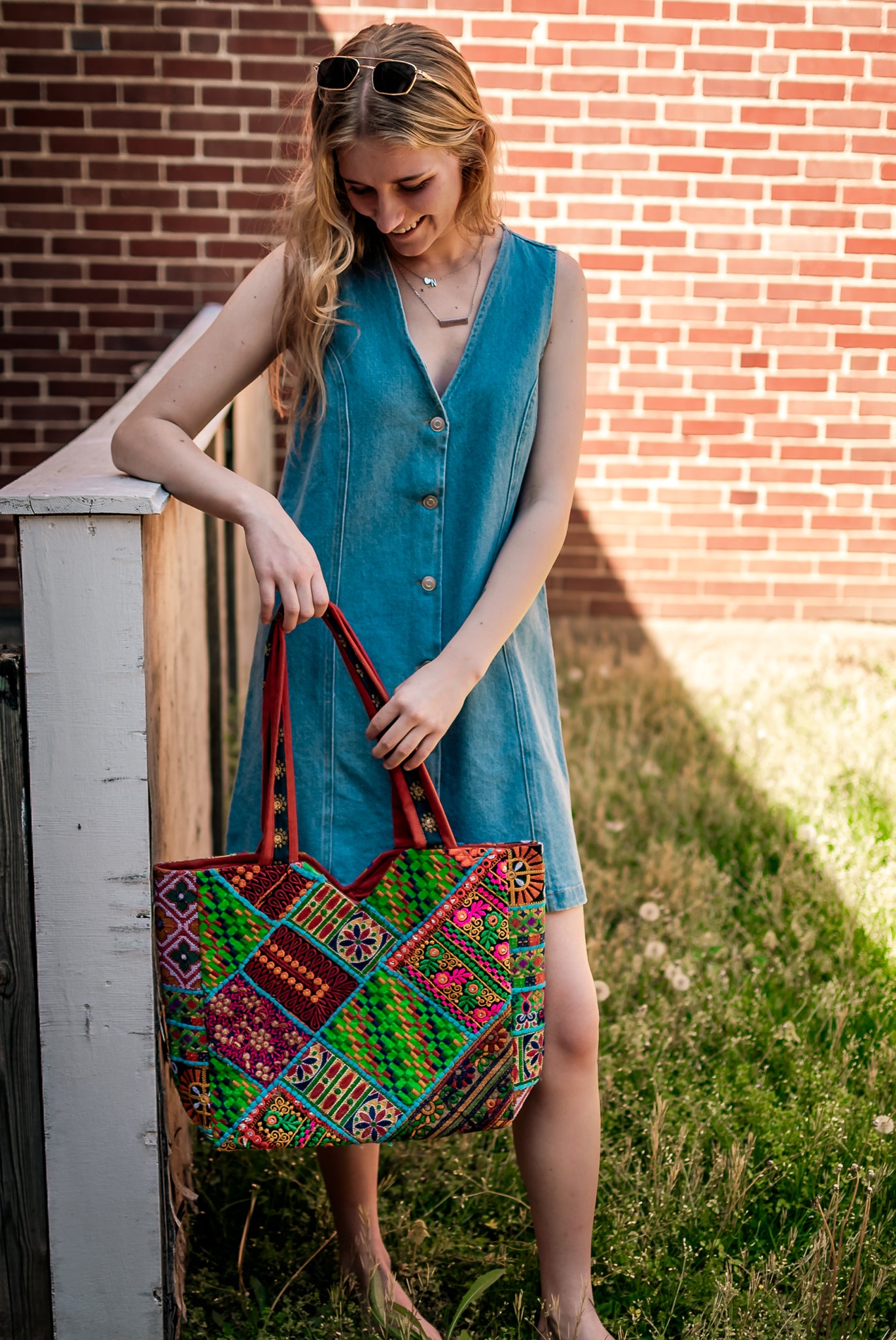 V-Neck Button-Front Denim Dress
