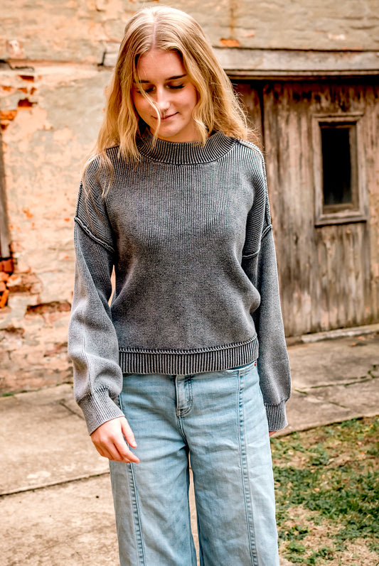 End Game mineral washed knit pullover sweater in navy