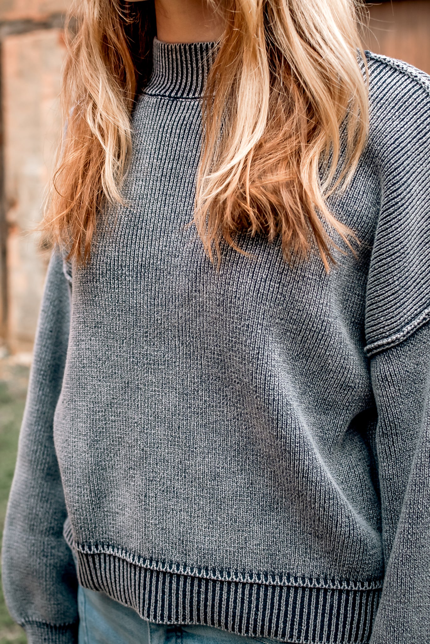 End Game mineral washed knit pullover sweater in navy