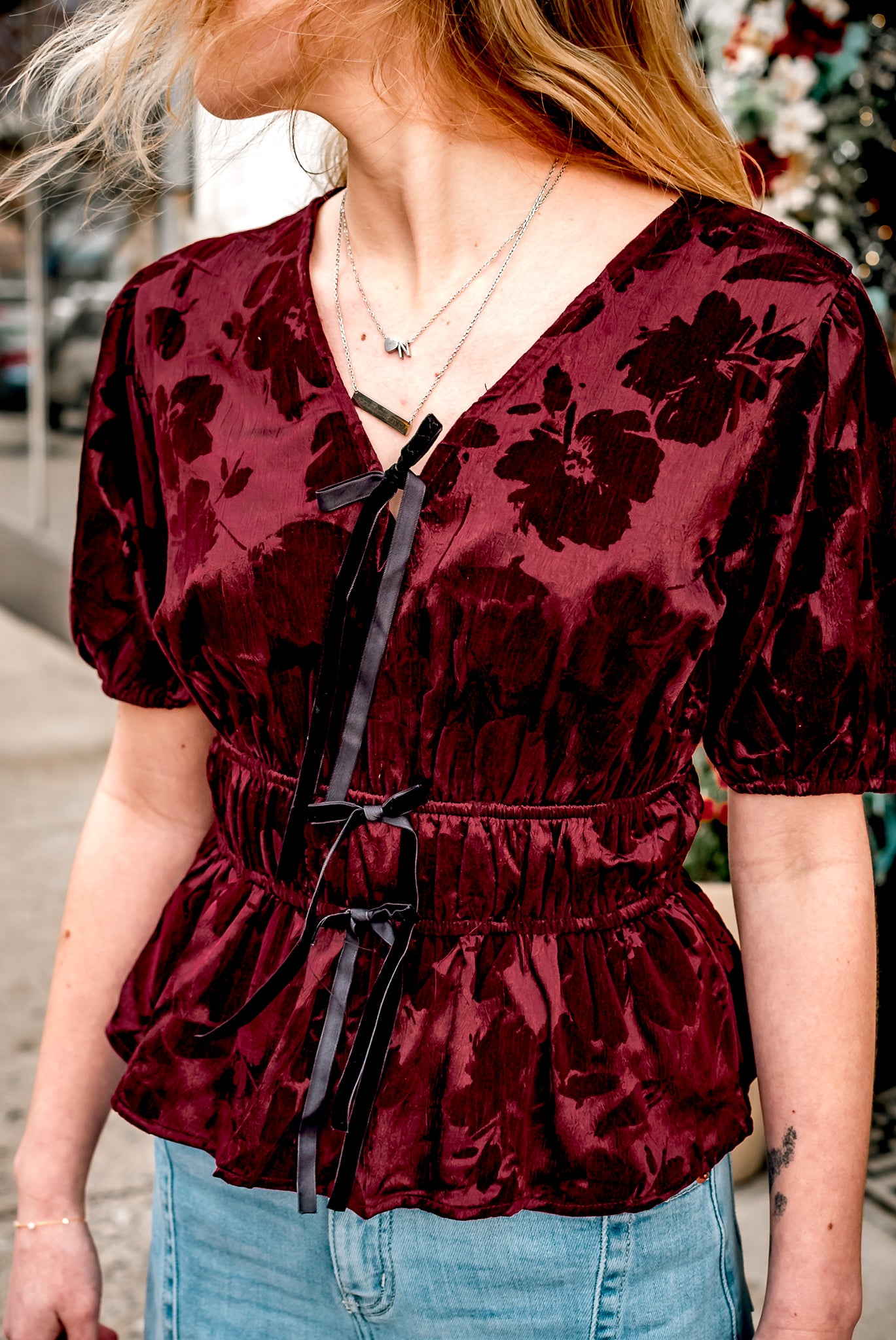 Veronica satin & velvet blouse top