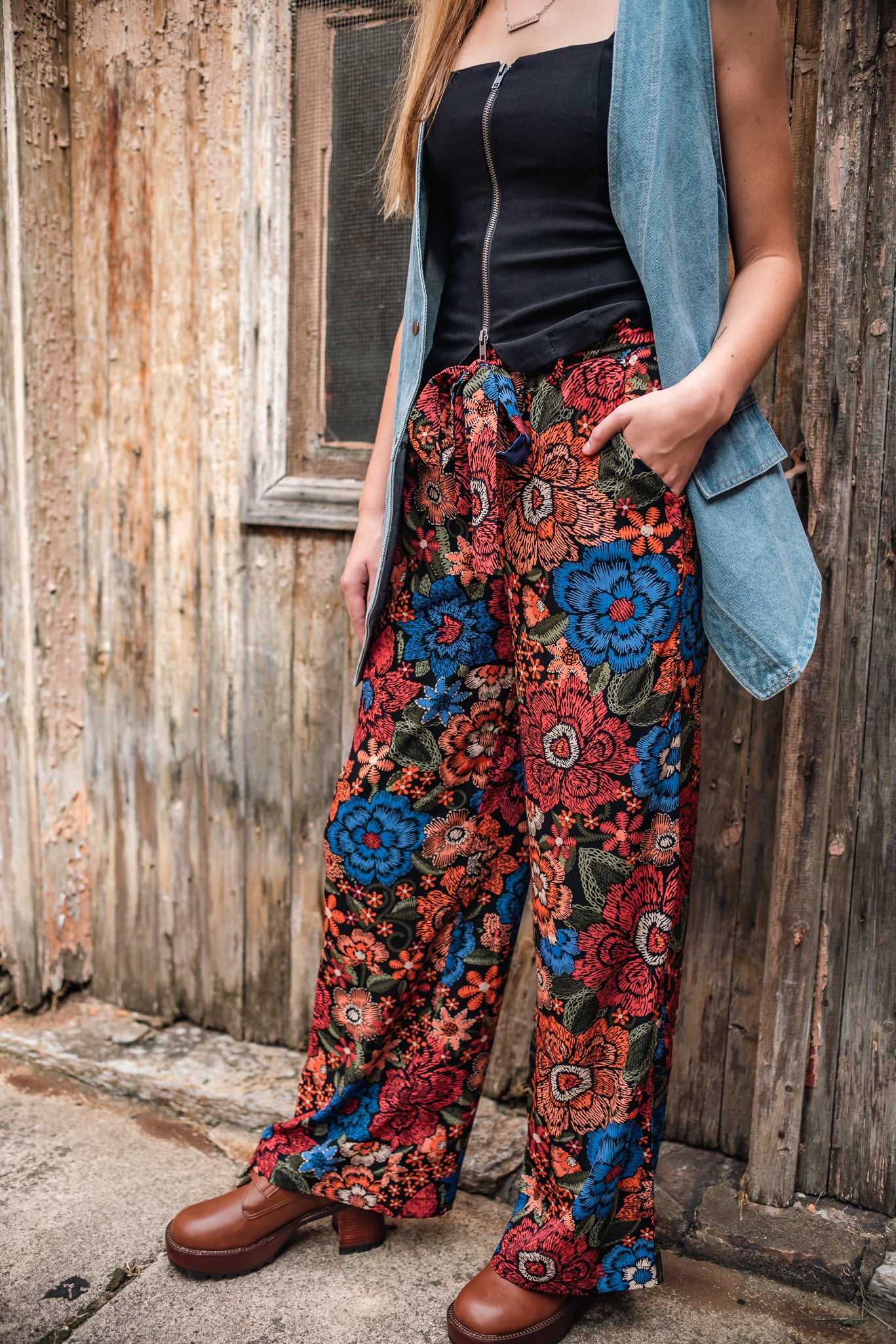 Penny Lane High Waisted Floral Print Pants