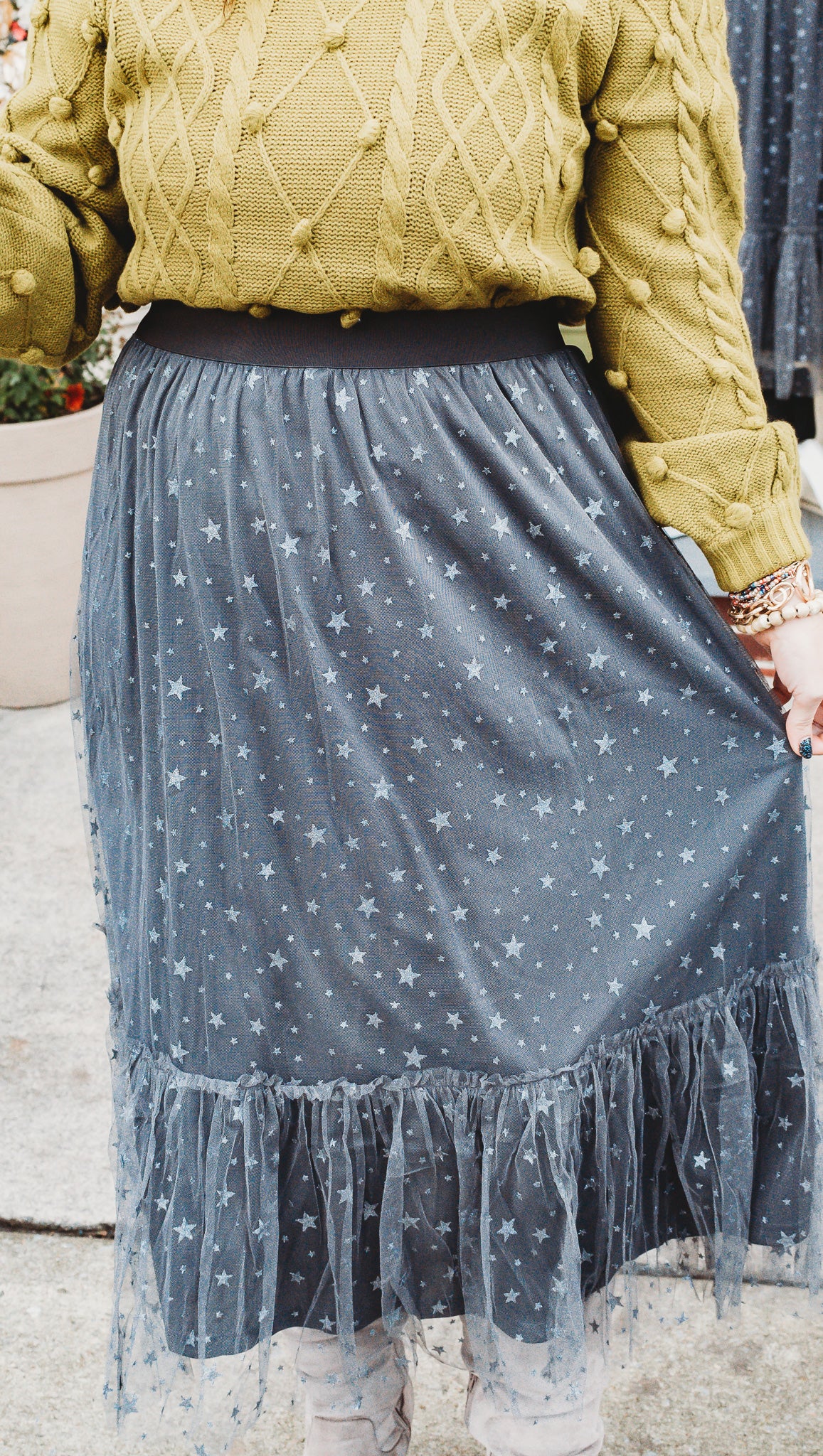 Metallic Star Tulle Midi Skirt