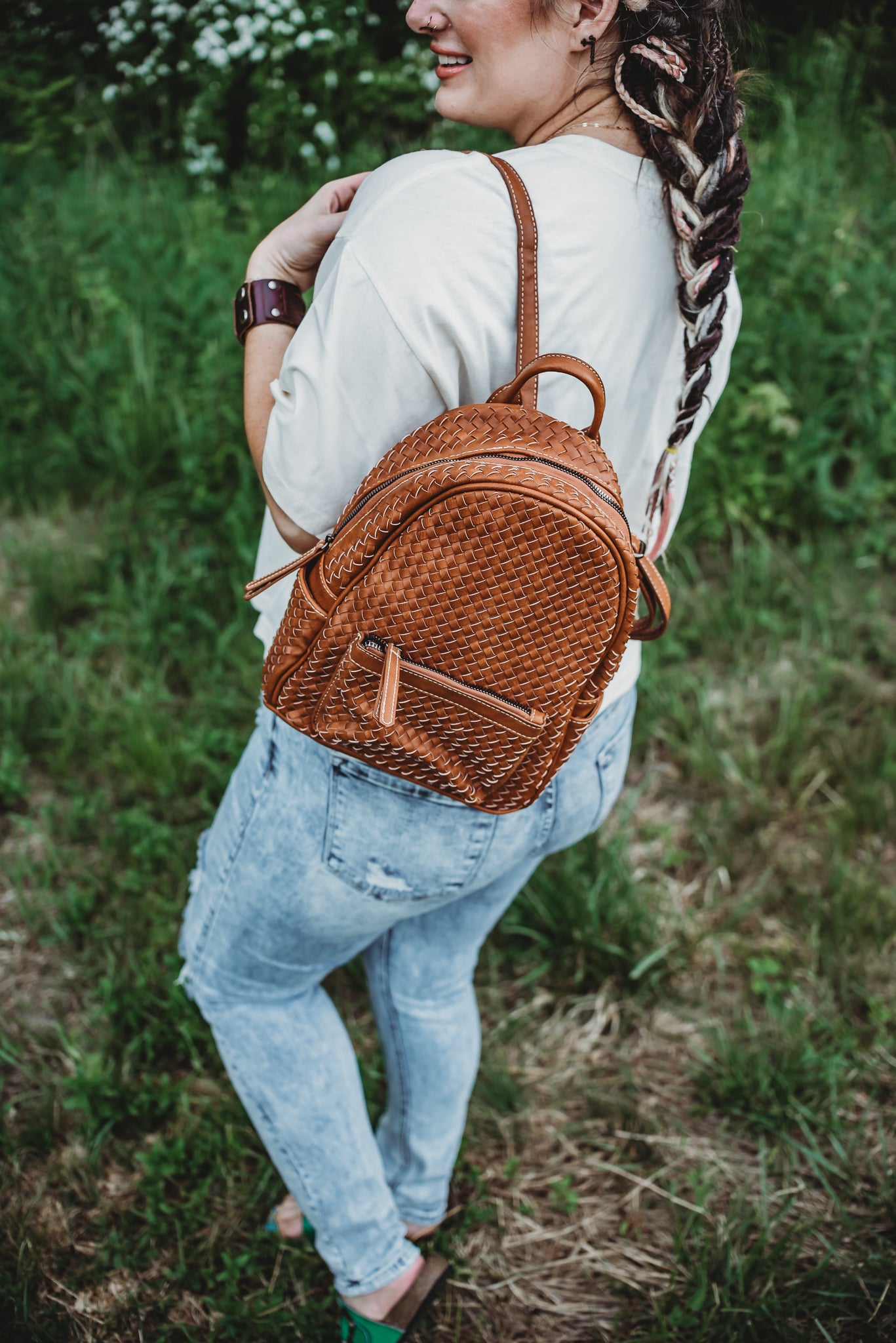 ONLINE EXCLUSIVE Certainly Chic Vegan Leather Woven Backpack