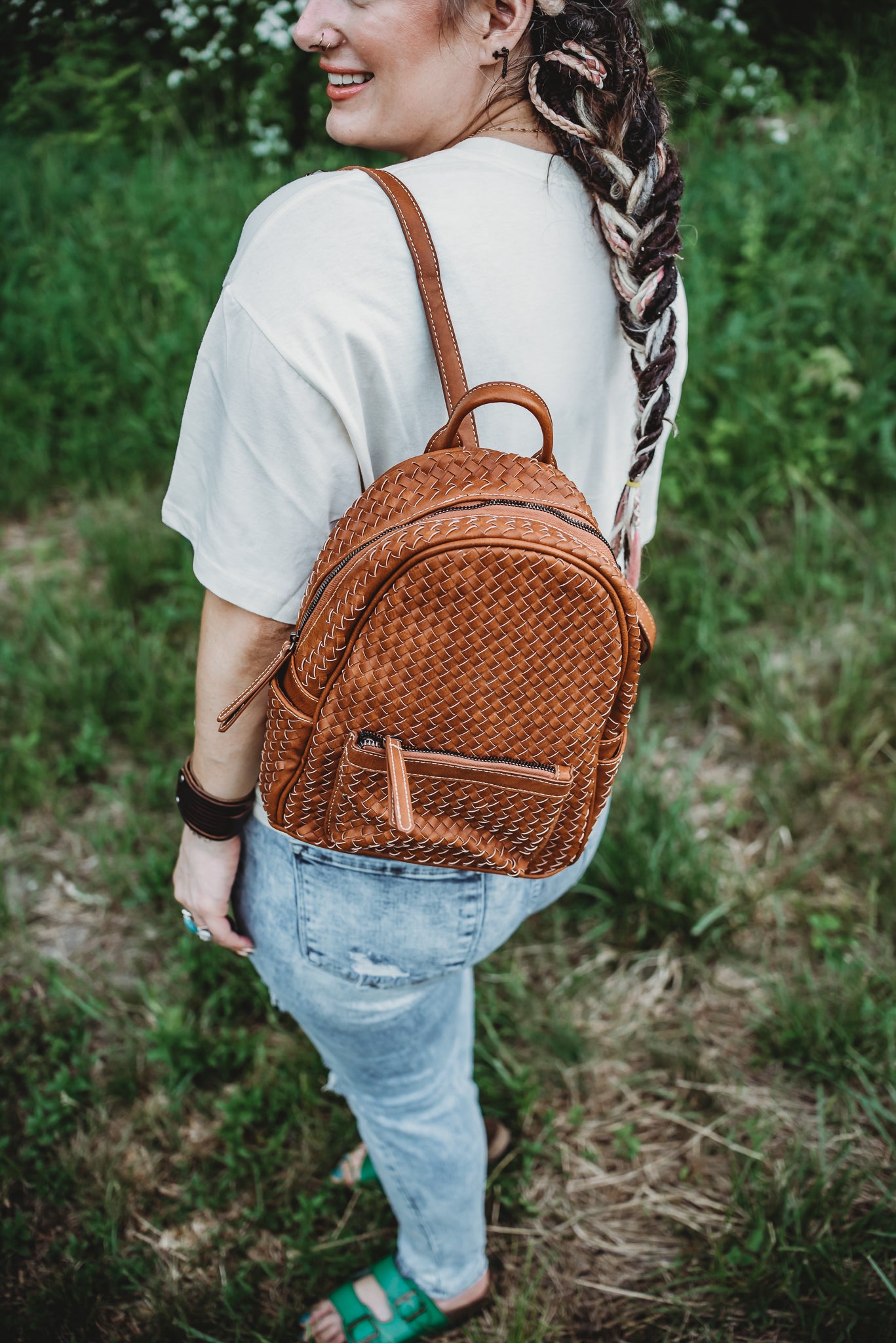 ONLINE EXCLUSIVE Certainly Chic Vegan Leather Woven Backpack