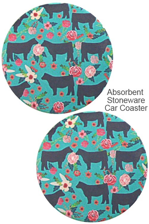 FLORAL COW SILHOUETTE DRINK COASTER