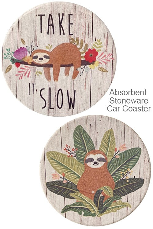 SLOTH ON TREE HANG WITH ME DRINK CAR COASTER