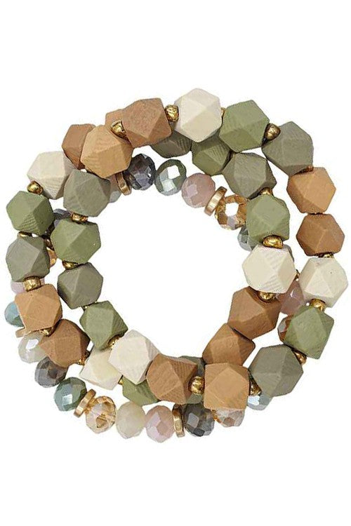 Myra wood & bead bracelet set