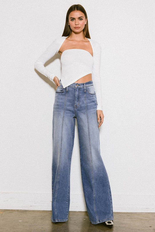 HIGH RISE CENTER LINE WIDE JEANS