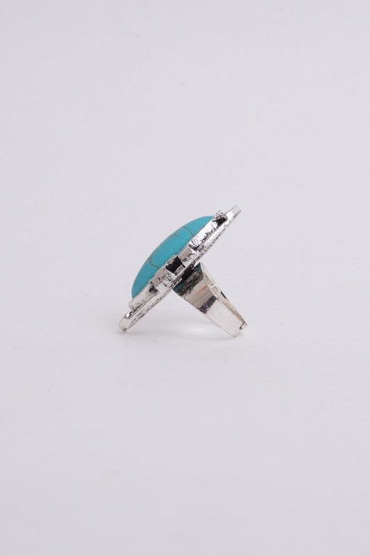 Turquoise Marquis Cut Adjustable Silver Ring