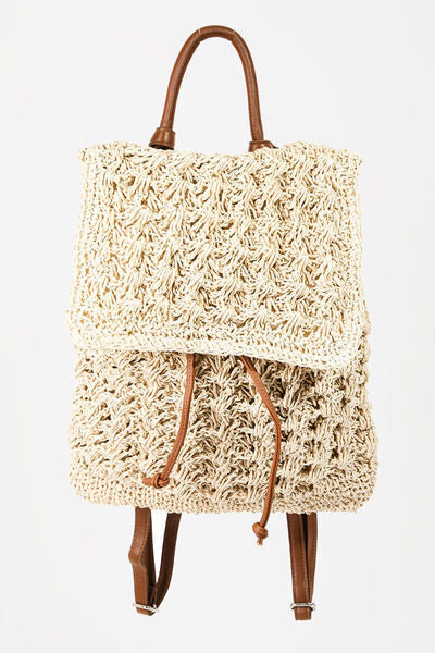 ONLINE EXCLUSIVE  Straw Braided Faux Leather Strap Backpack Bag