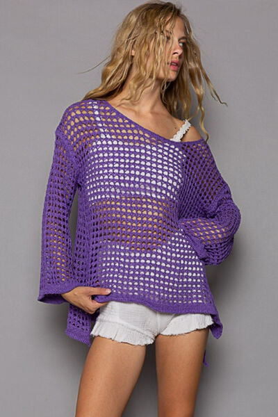 ONLINE EXCLUSIVE POL Openwork Flare Sleeve Knit Cover Up