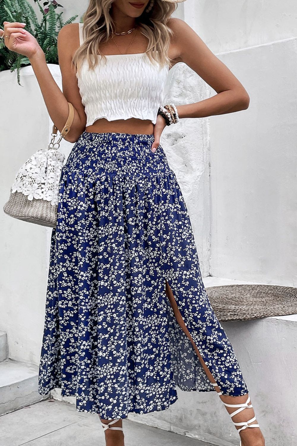 ONLINE EXCLUSIVE Ditsy Floral Slit High Waist Skirt