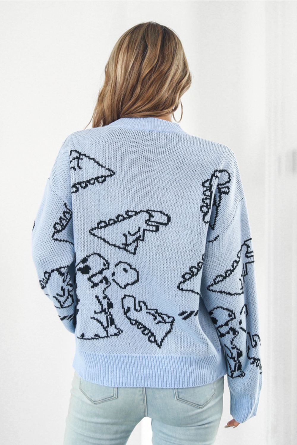 ONLINE EXCLUSIVE Dinosaur Pattern Round Neck Sweater