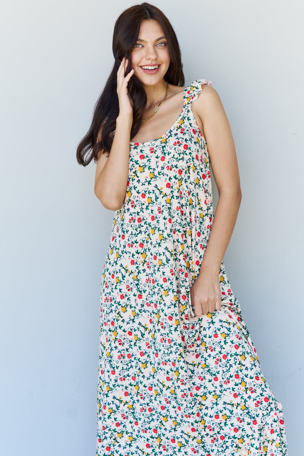 ONLINE EXCLUSIVE In The Garden Ruffle Floral Maxi Dress in Natural Rose