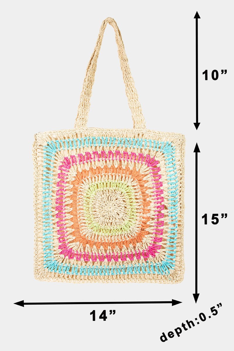 ONLINE EXCLUSIVE  Rainbow Crochet Knit Tote Bag