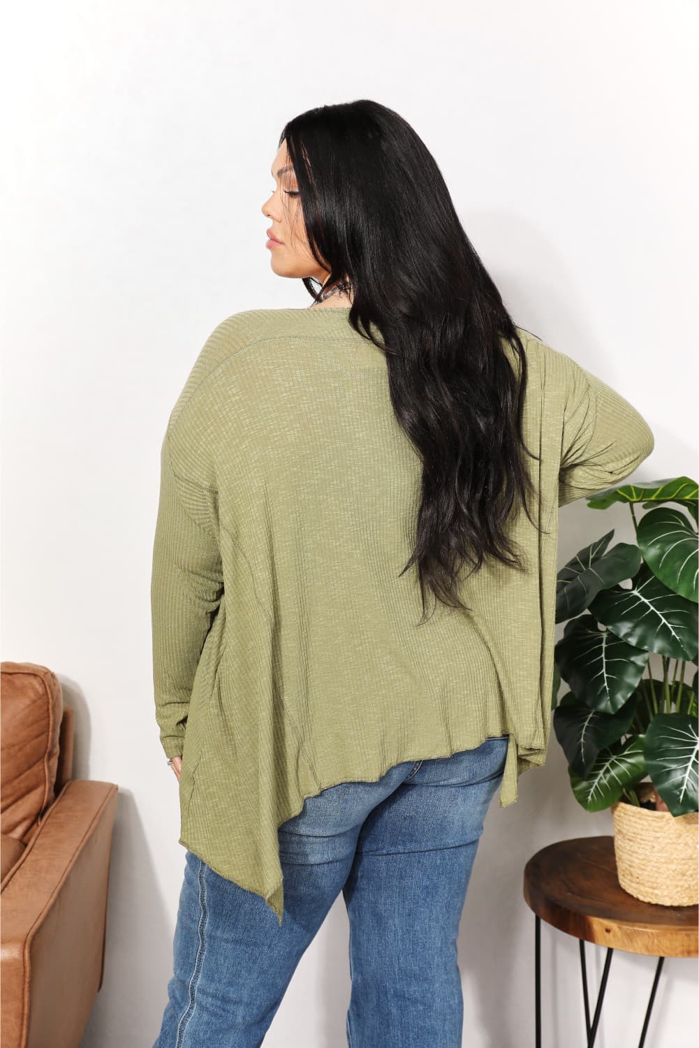 ONLINE EXCLUSIVE Oversized Super Soft Rib Layering Top with a Sharkbite Hem and Round Neck