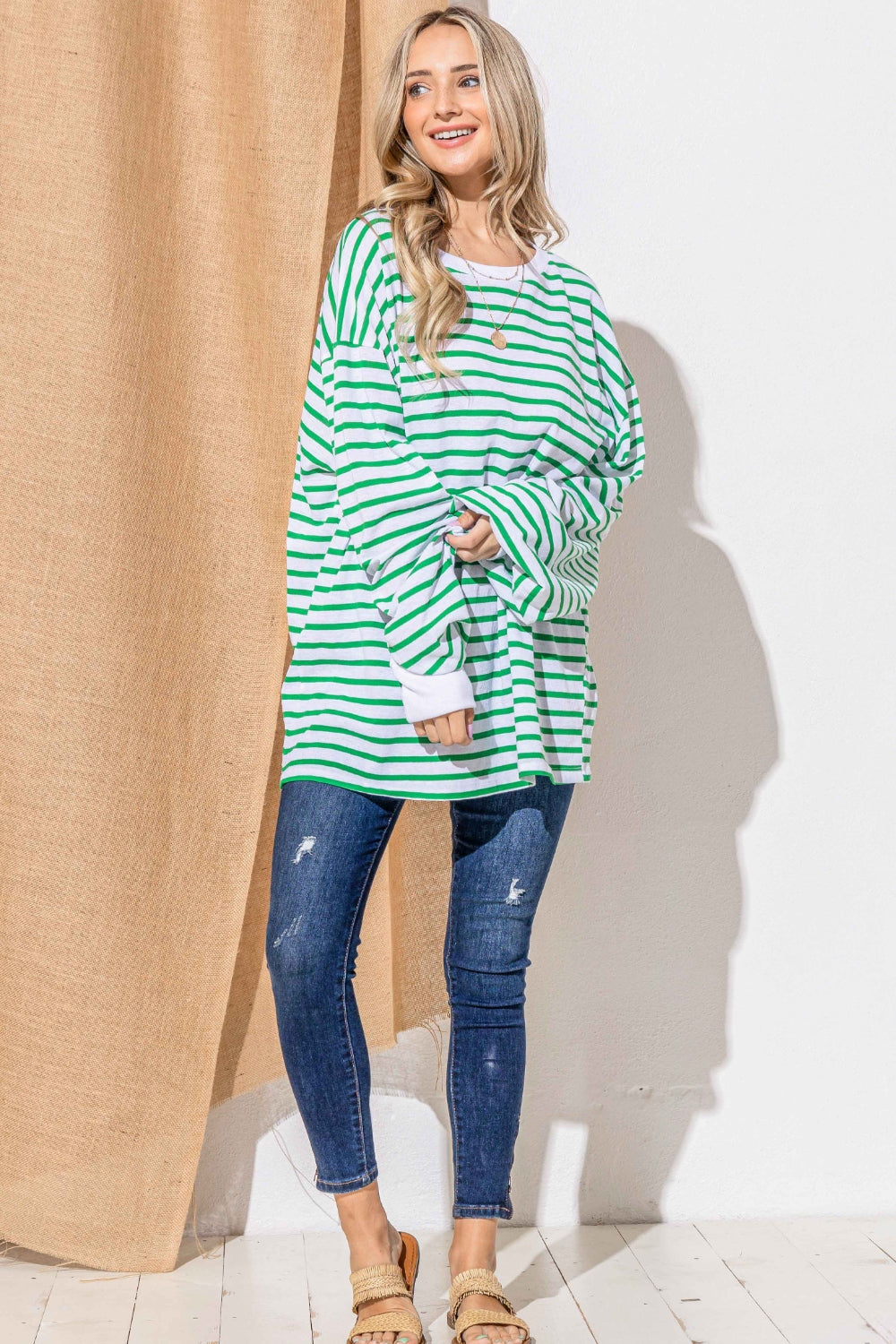 ONLINE EXCLUSIVE Oversized Striped Balloon Sleeve Top