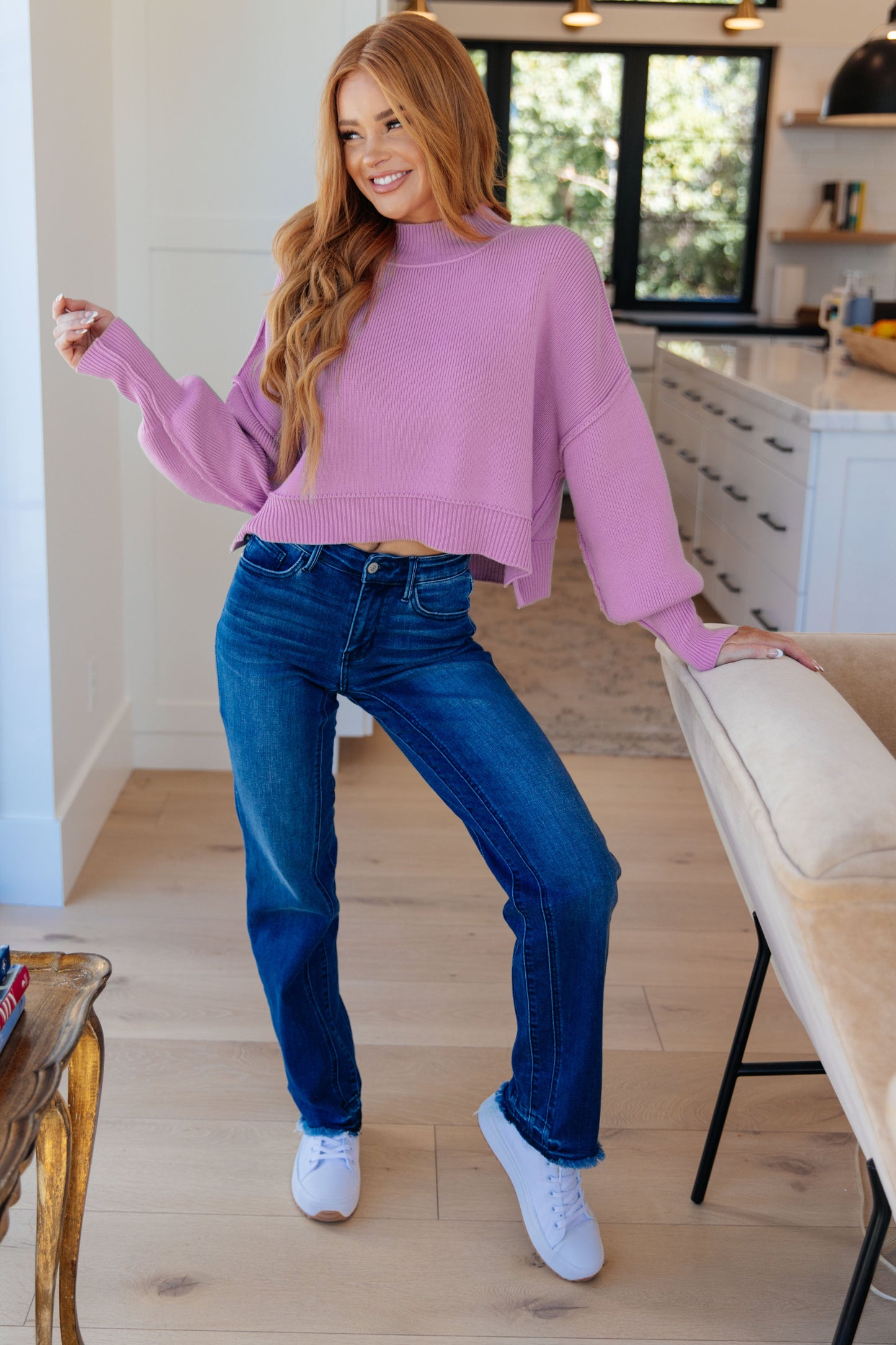 ONLINE EXCLUSIVE Mags Side Slit Cropped Sweater in Mauve