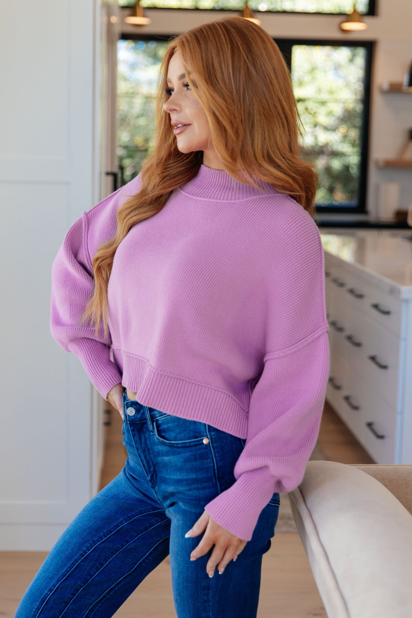 ONLINE EXCLUSIVE Mags Side Slit Cropped Sweater in Mauve