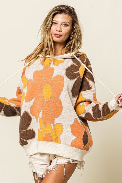 ONLINE EXCLUSIVE BiBi Flower Pattern Drawstring Hooded Sweater