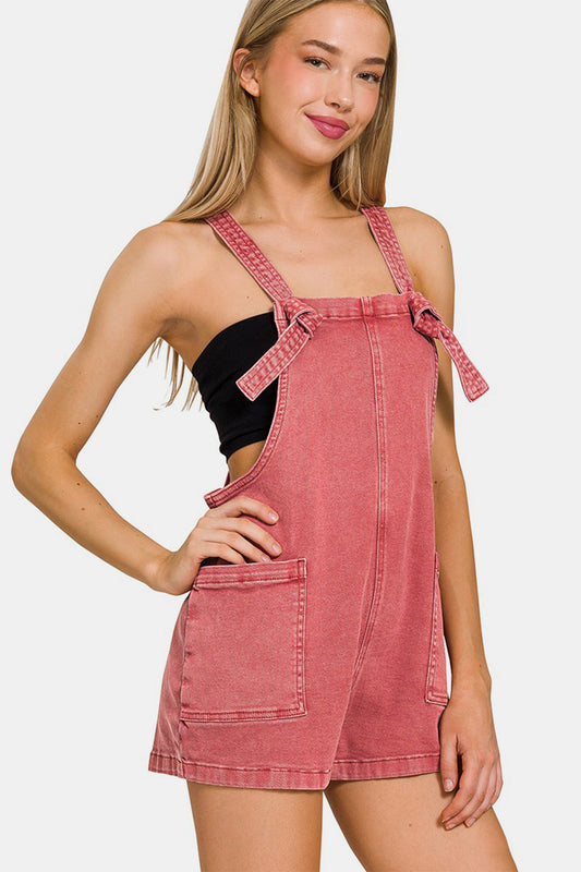 ONLINE EXCLUSIVE Zenana Washed Knot Strap Rompers