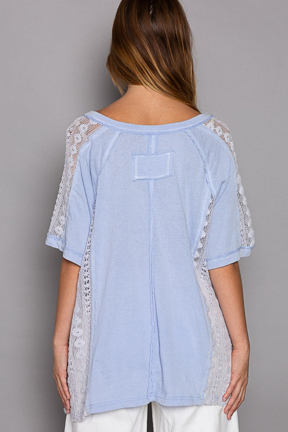 ONLINE EXCLUSIVE POL Short Sleeve Lace Crochet Panel Top