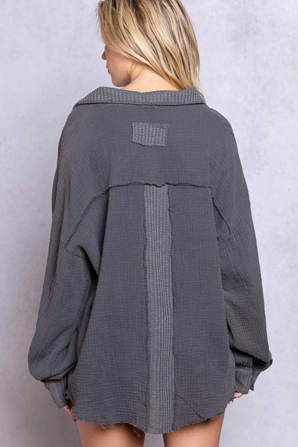 ONLINE EXCLUSIVE POL Texture Half Button Long Sleeve Top