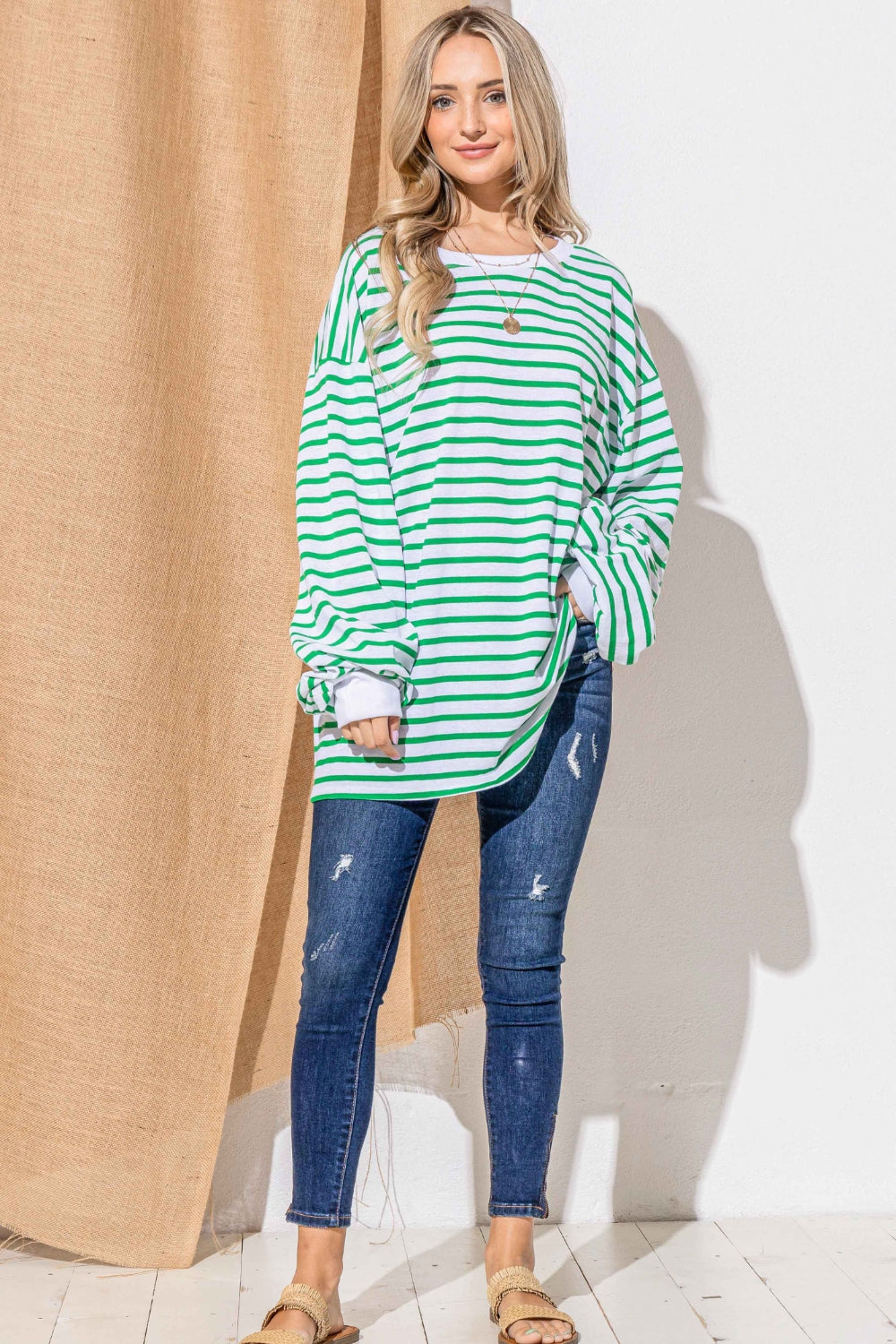 ONLINE EXCLUSIVE Oversized Striped Balloon Sleeve Top